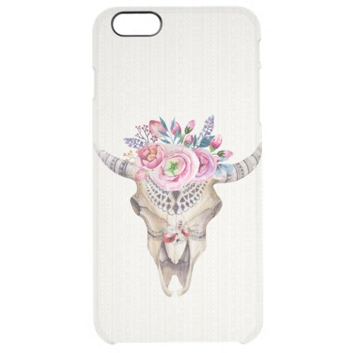 Watercolor Bull Skull And Flowers Clear iPhone 6 Plus Case