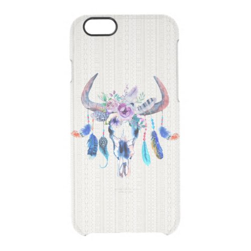 Watercolor Bull Skull And Purple Flowers Clear iPhone 66S Case