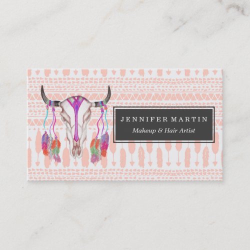 Watercolor Bull Skull Feathers and Arrow Aztec Business Card