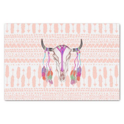 Watercolor Bull Skull Feathers and Arrow Aztec Tissue Paper