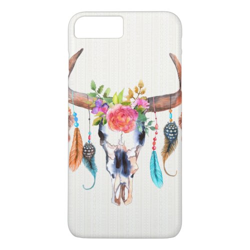 Watercolor Bull Skull Flowers And Feathers iPhone 8 Plus7 Plus Case