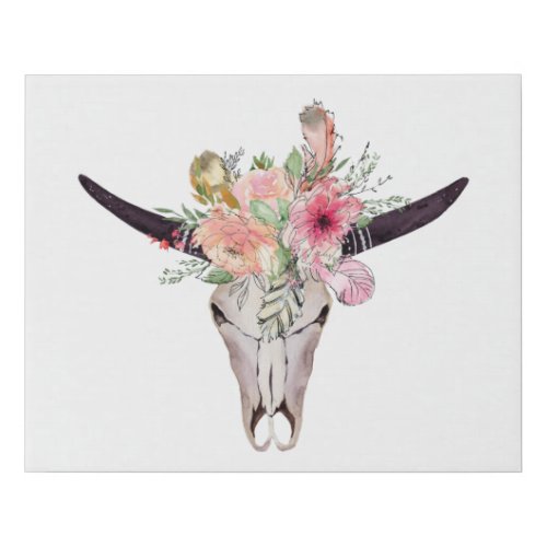 Watercolor Bull Skull WFloral Crown Canvas