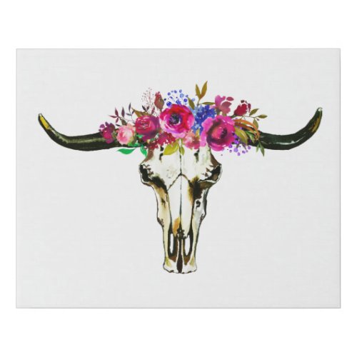 Watercolor Bull Skull WMixed Flower Crown Canvas