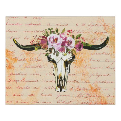 Watercolor Bull Skull WPink Rose Crown Canvas