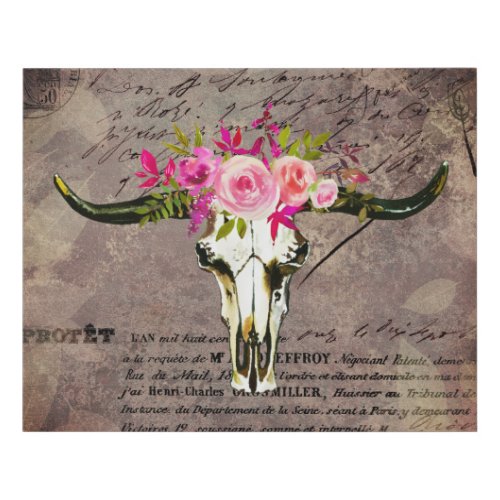 Watercolor Bull Skull WVintage Background Canvas