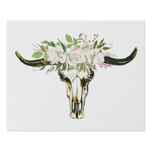 Watercolor Bull Skull WWhite Flower Crown Canvas