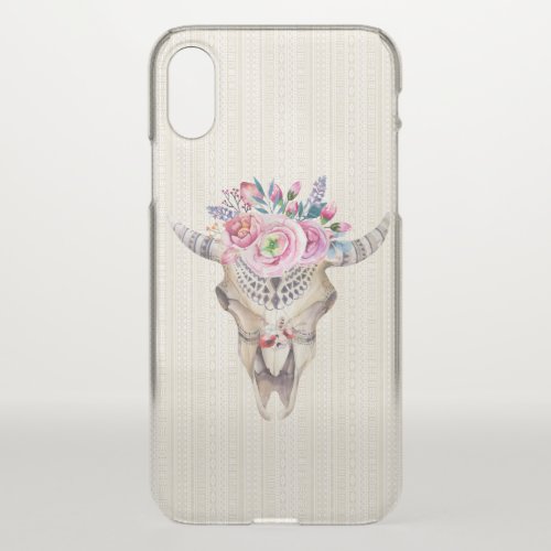 Watercolor Bull Skull With Flowers iPhone X Case