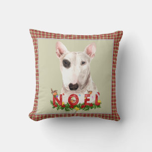 Watercolor Bull Terrier Noel Christmas Throw Pillow
