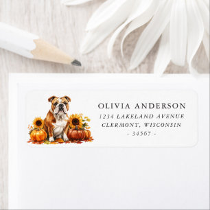 Watercolor Bulldog Autumn Return Address Label