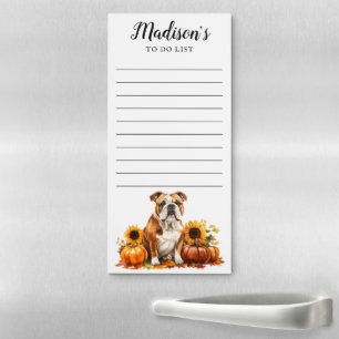Watercolor Bulldog Autumn To Do List Magnetic Notepad