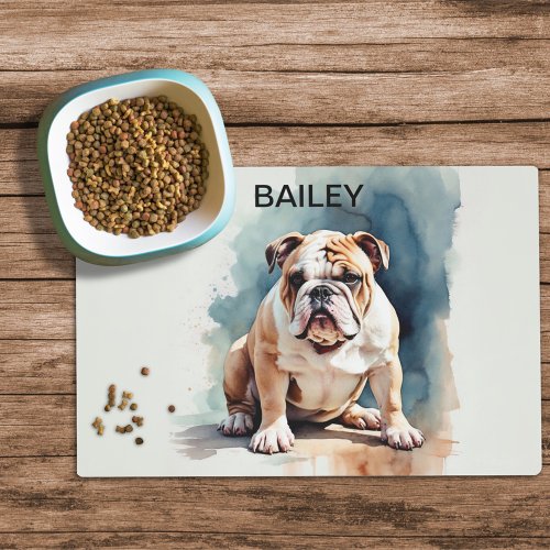 Watercolor Bulldog Dog Food Mat