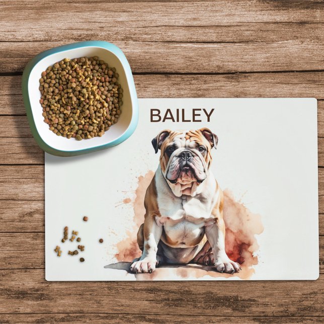Watercolor Bulldog Dog Food Mat (Creator Uploaded)