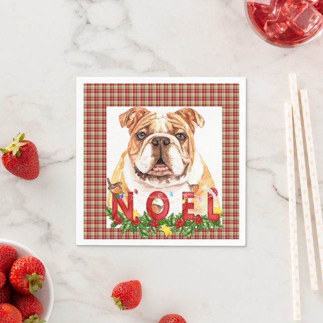 Watercolor Bulldog Noel Christmas  Napkins (Insitu)