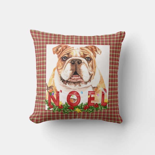 Watercolor Bulldog Noel Christmas   Throw Pillow (Front)