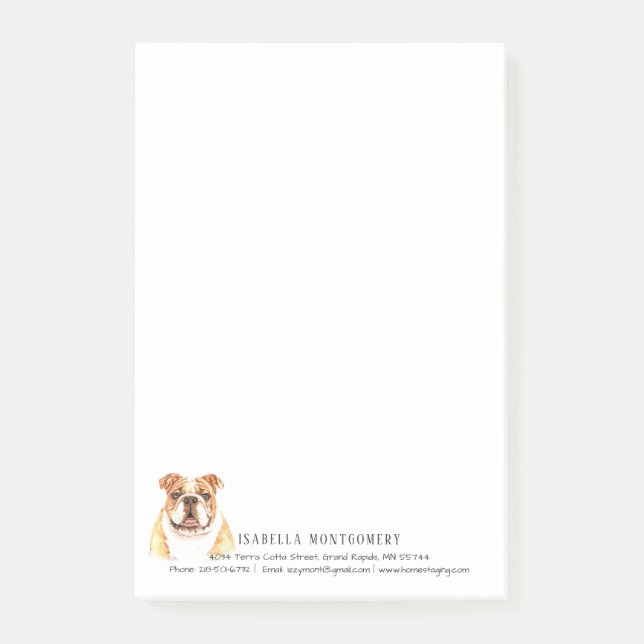 Watercolor Bulldog Personalized Notes (Front)