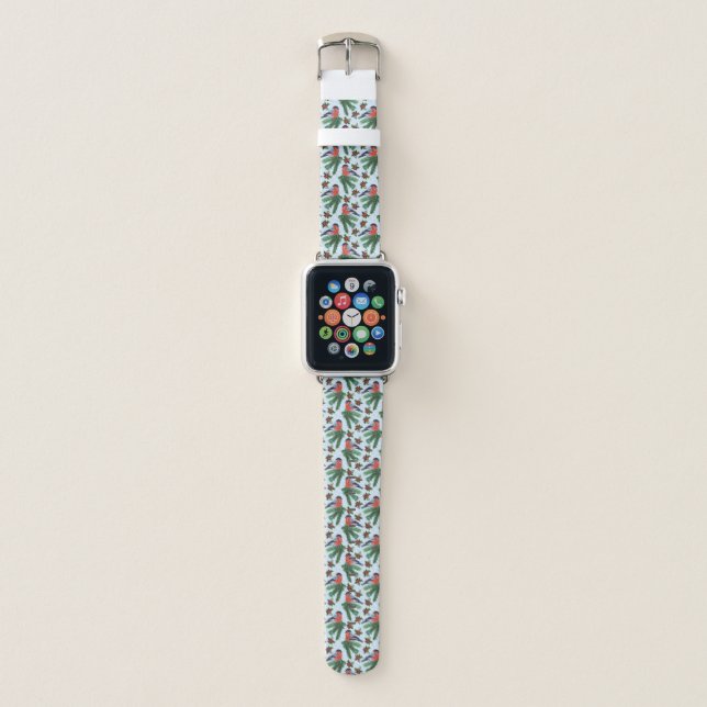 watercolor bullfinch apple watch band (Front)