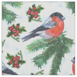 watercolor bullfinch fabric