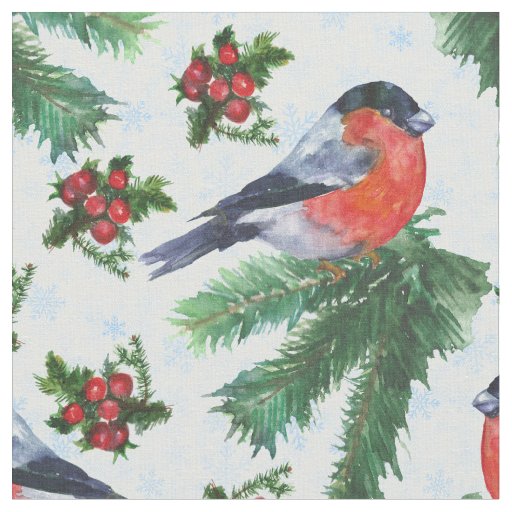 watercolor bullfinch fabric
