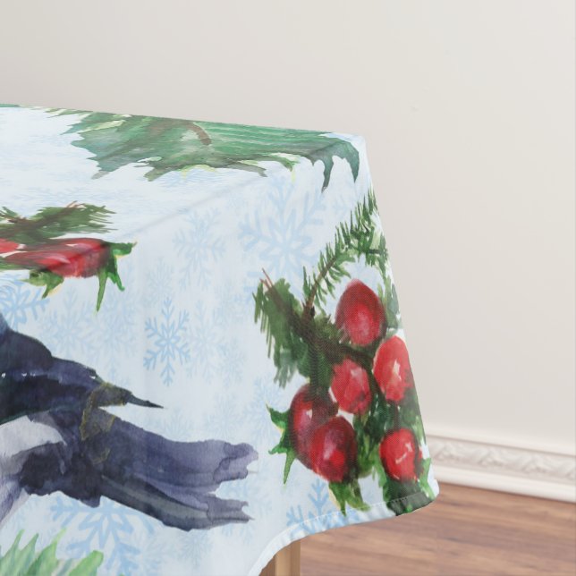 watercolor bullfinch tablecloth (In Situ)