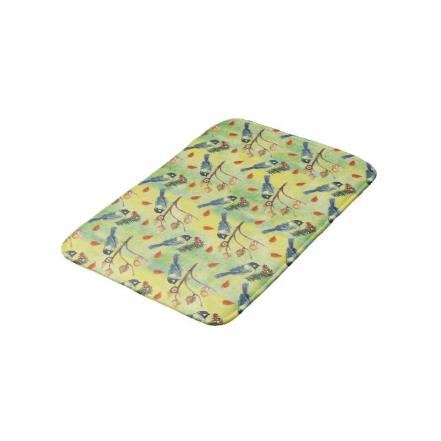 Watercolor Bullfinch,Watercolor Birds Bath Mat (Angled)