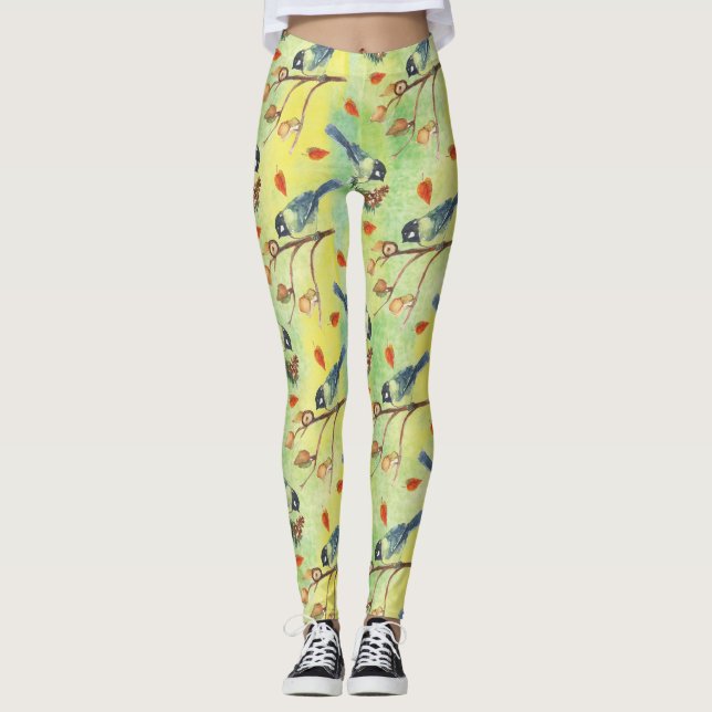 Watercolor Bullfinch,Watercolor Birds Leggings (Front)