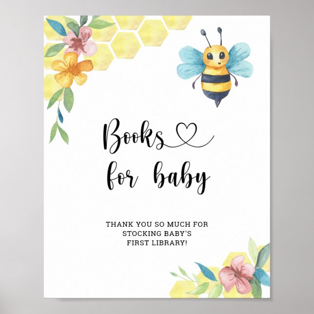 Watercolor bumble bee, books for baby poster (Front)
