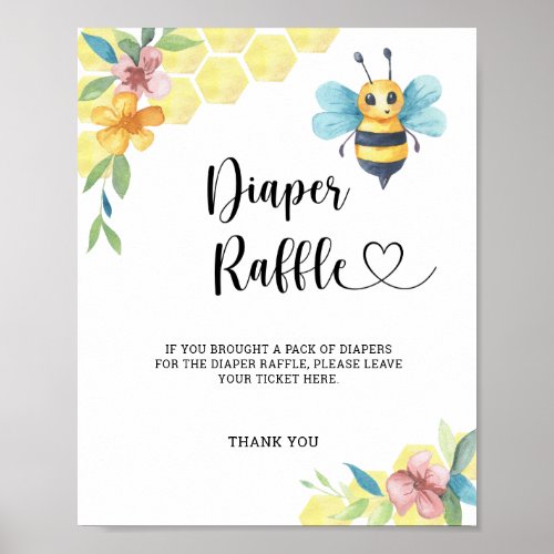 Watercolor Bumble Bee diaper raffle Poster