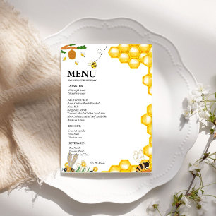 Watercolor bumble bee floral Birthday Party Menu