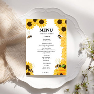 Watercolor bumble bee floral Birthday Party Menu Invitation