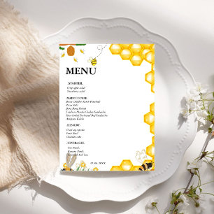 Watercolor bumble bee floral Birthday Party Menu Invitation