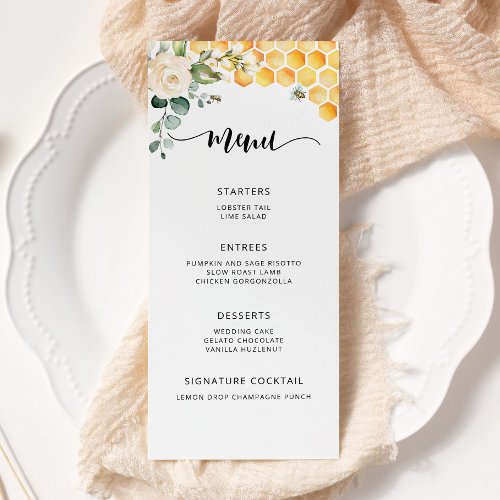 Watercolor bumble bee floral menu