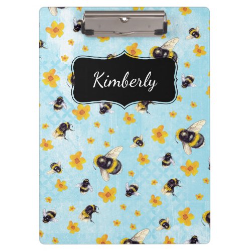 Watercolor Bumble Bee Personalized Pocket Folder Clipboard