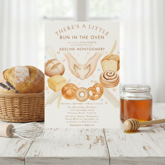 watercolor Bun in the Oven Bakery Baby Shower Invitation (Creator Uploaded)
