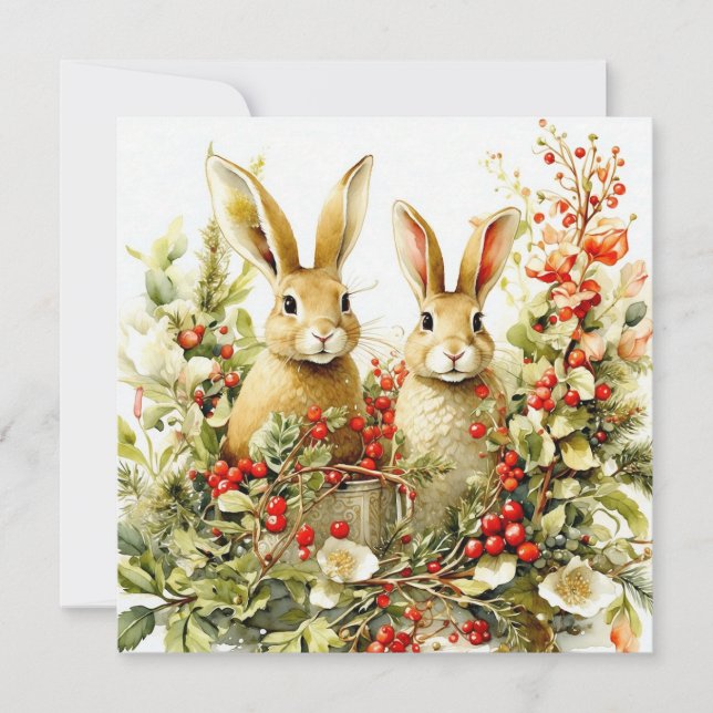 Watercolor Bunnies and Wild Berries  Card (Front)
