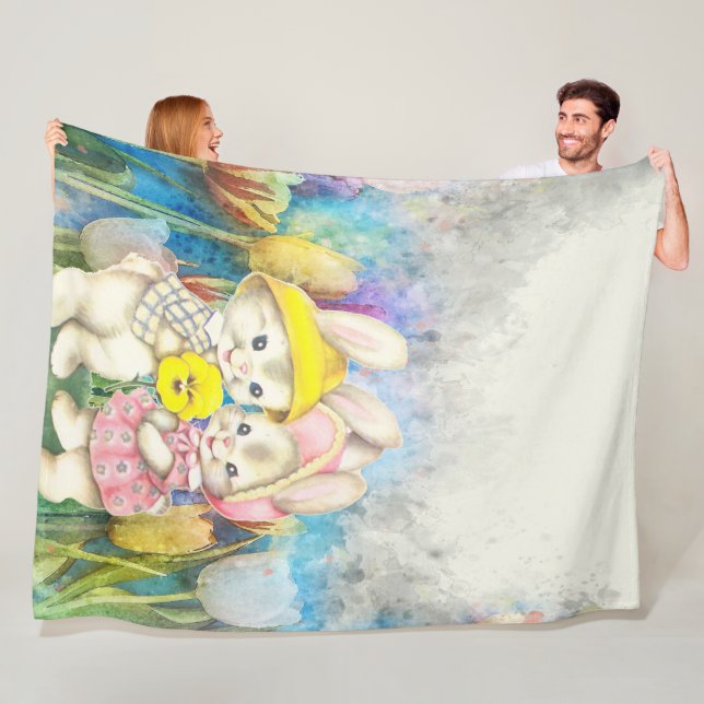 Watercolor Bunnies  Fleece Blanket (In Situ)