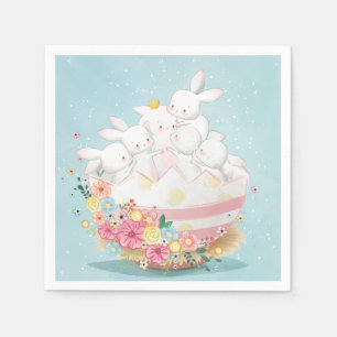 Watercolor Bunnies in Flower Easter Egg Napkins