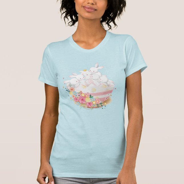 Watercolor Bunnies in Flower Easter Egg T-Shirt (Front)
