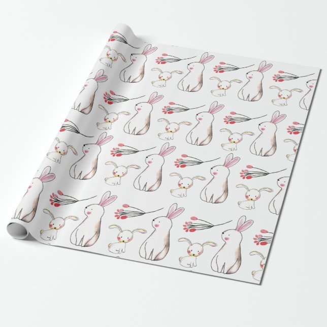Watercolor Bunnies Wrapping Paper (Unrolled)