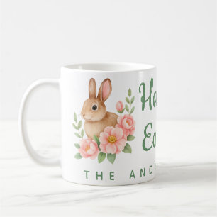 Watercolor Bunnt and Pink Floral Wreath Easter Coffee Mug