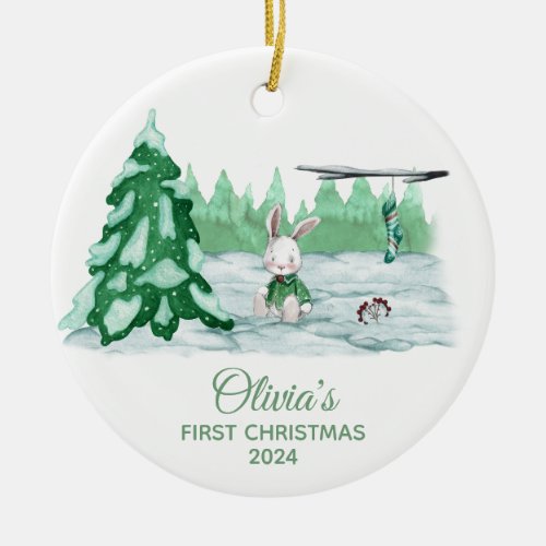 Watercolor Bunny 1st Christmas Ornament