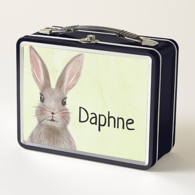 Watercolor Bunny Add Your Own Name Metal Lunch Box (Front)