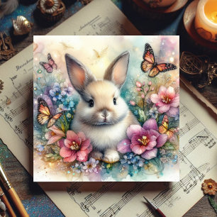 Watercolor Bunny And Butterflies Floral Easter Holiday Card