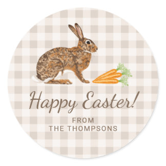 Watercolor Bunny And Carrots Happy Easter Beige Classic Round Sticker