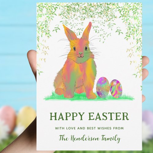 Watercolor Bunny and Eggs Happy Easter Holiday Card