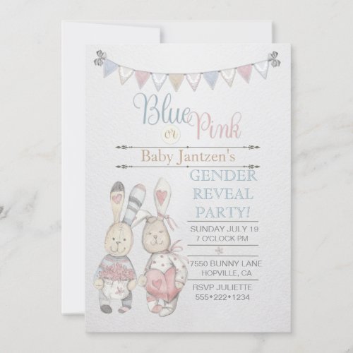 Watercolor Bunny Baby Gender Reveal Invitation