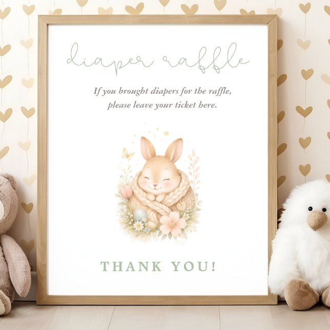 Watercolor Bunny Baby Shower Diaper Raffle Poster (Creator Uploaded)