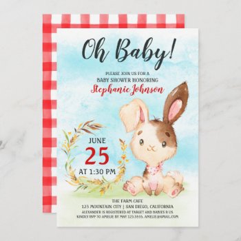Watercolor Bunny Baby Shower Farm Invitation by SpecialOccasionCards at Zazzle