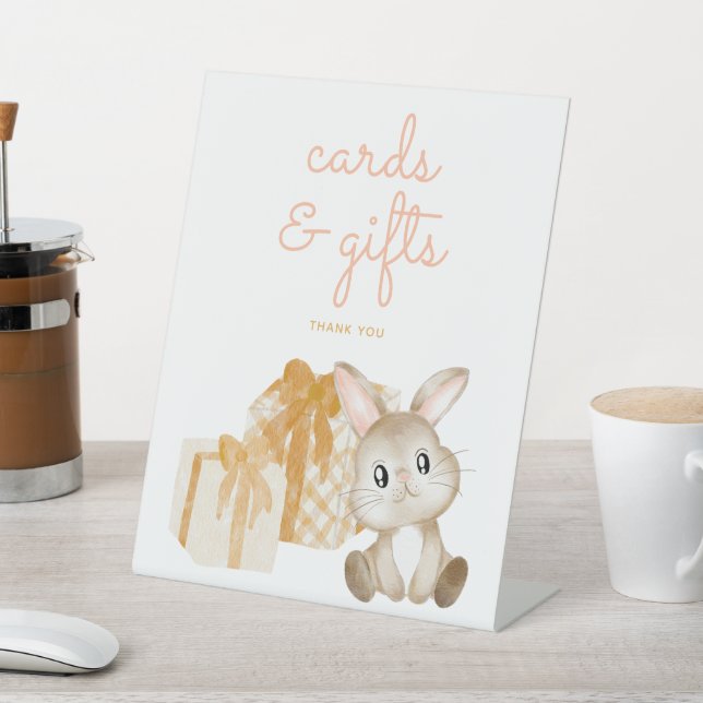 Watercolor Bunny Baby Shower Gifts and Cards Pedestal Sign (In SItu)