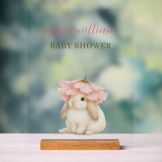 Watercolor Bunny Baby Shower Invitation Acrylic Sign