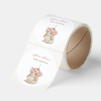 Watercolor Bunny Baby Shower Invitation Classic Round Sticker